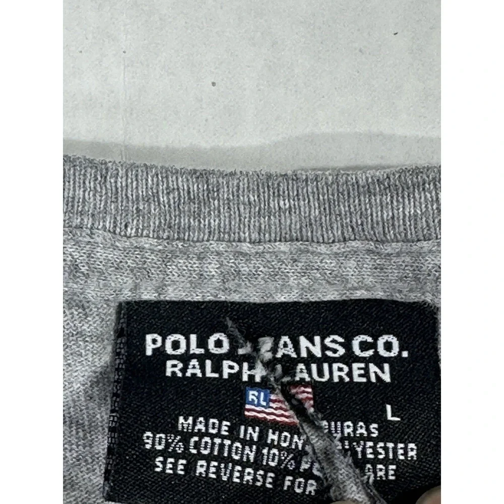 Polo Jeans Co Ralph Lauren Long Sleeve Flag Logo Shirt Gray USA Graphic Size L
